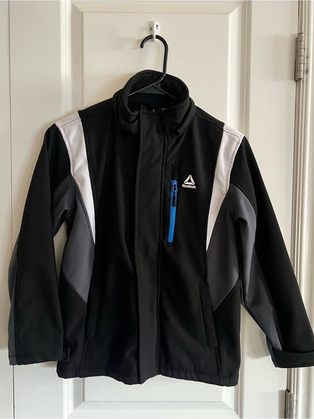 Reebok Boys Black, Gray & White Performance Jacket with Blue Zip